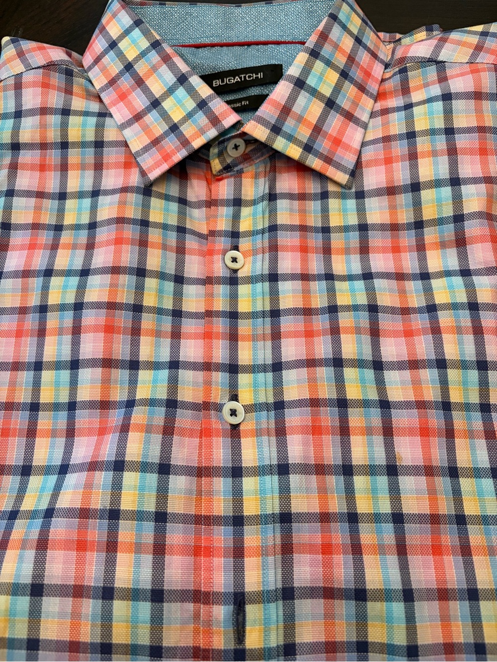 Bugatchi Classic Fit Colorful Plaid Button-Down Short-Sleeve Preppy Coastal XL